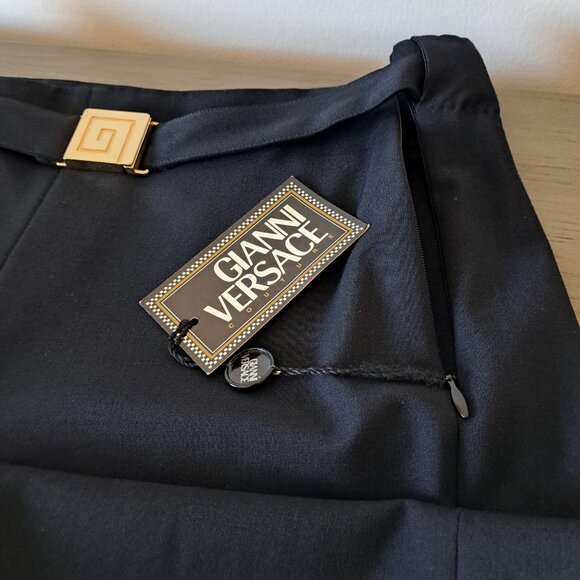 GIANNI VERSACE COUTURE NWT Black Wool Pants Attached Belt Italy Vintage Size 44 - Picture 9 of 15